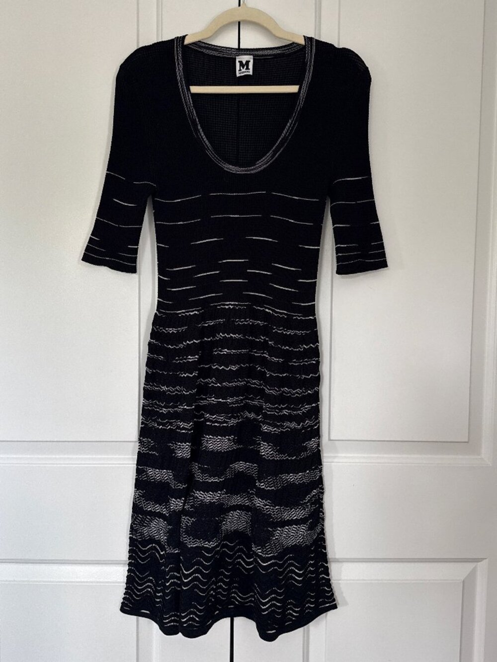 Y2K M Missoni knit woven midi dress black/white S